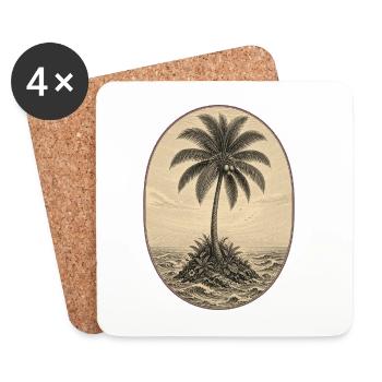 Island Palm Vintage-Gravur - Untersetzer (4er-Set) - Weiß - Vorne
