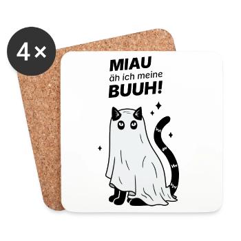 Miau äh ich meine Buuh! - Katze Gespenst Halloween - Untersetzer (4er-Set) - Weiß - Vorne