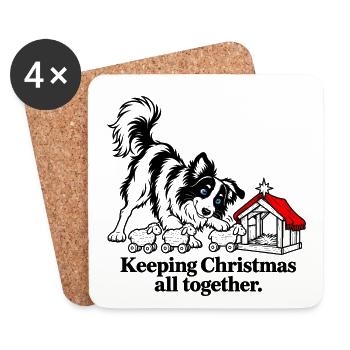 Border Collie hütet zu Weihnachten Spielzeugschafe - Untersetzer (4er-Set) - Weiß - Vorne