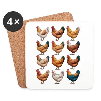 Lebendiges Hennen-Mosaik-Huhn - Untersetzer (4er-Set) - Weiß - Vorne
