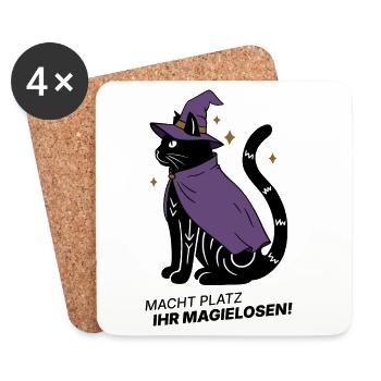 Macht Platz ihr Magielosen! – Schwarze Katze Hexe - Untersetzer (4er-Set) - Weiß - Vorne