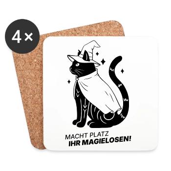 Macht Platz ihr Magielosen! – Schwarze Katze Hexe - Untersetzer (4er-Set) - Weiß - Vorne