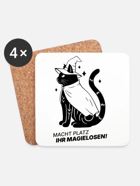 Macht Platz ihr Magielosen! – Schwarze Katze Hexe - Untersetzer (4er-Set) - Weiß