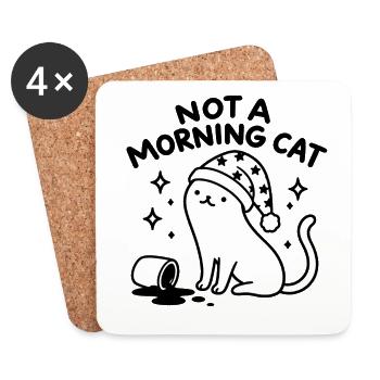 Not a Morning Cat – Lustige Morgenmuffel Katze - Untersetzer (4er-Set) - Weiß - Vorne