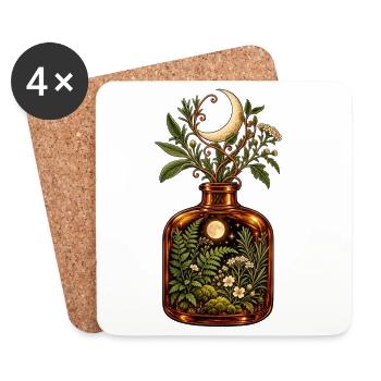 Mondbeschienener Botanischer Trankflaschen-Cottagecore - Untersetzer (4er-Set) - Weiß - Vorne