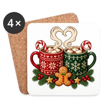 Weihnachts-Heißschokoladen-Tassen und Lebkuchen - Untersetzer (4er-Set) - Weiß - Vorne