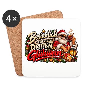 Besinnlich nach dem 3. Glühwein – Santa - Untersetzer (4er-Set) - Weiß - Vorne