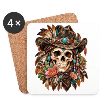 Totenkopf, Totenkopf, Biker, Totenkopf, Cowboyhut - Untersetzer (4er-Set) - Weiß - Vorne