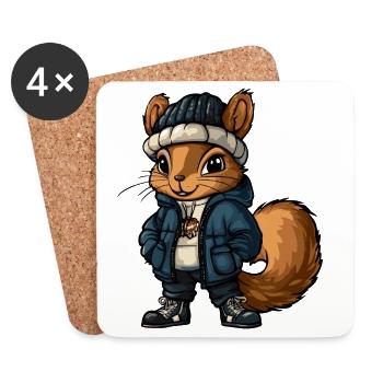 Eichhörnchen mit Winterjacke und Mütze - Untersetzer (4er-Set) - Weiß - Vorne