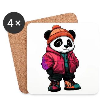 Panda mit Winterjacke und Mütze - Untersetzer (4er-Set) - Weiß - Vorne