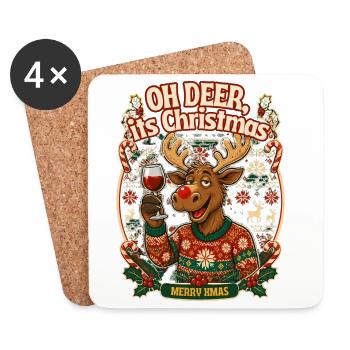 Ugly Christmas elk  Elch Weihnachten Winter - Untersetzer (4er-Set) - Weiß - Vorne