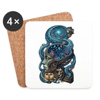 Surreales Ozean Gehirn – Fantasy Kunst - Untersetzer (4er-Set) - Weiß - Vorne