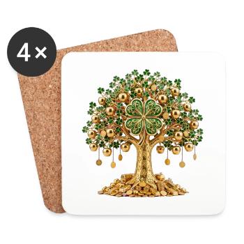 Goldener Kleeblattbaum - Untersetzer (4er-Set) - Weiß - Vorne
