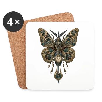 Steampunk Schmetterling – Uhr Mechanik Kunst - Untersetzer (4er-Set) - Weiß - Vorne