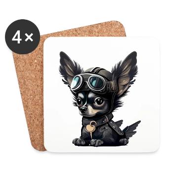 Chihuahua als Pilot Bunt Hund Fliegerbrille Pilot - Untersetzer (4er-Set) - Weiß - Vorne