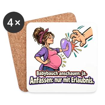 Babybauch anfassen nur mit Erlaubnis - Untersetzer (4er-Set) - Weiß - Vorne