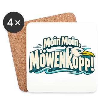 Moin Moin Möwenkopp Norddeutschland Küstenkind - Untersetzer (4er-Set) - Weiß - Vorne
