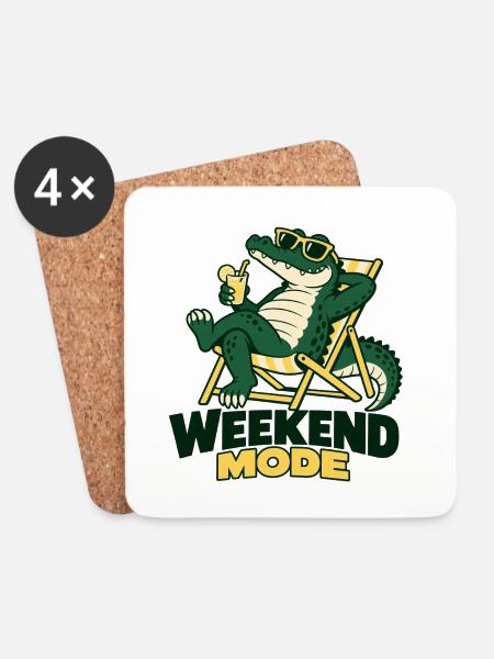 Alligator im Weekend Modus Strandlook - Untersetzer (4er-Set) - Weiß