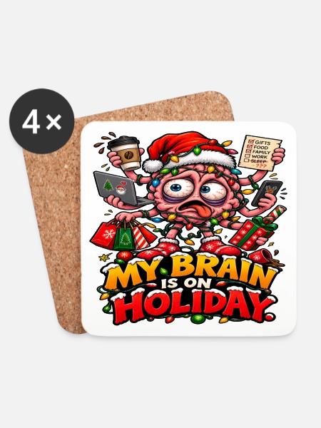 Weihnachtsgehirn im Urlaub - Untersetzer (4er-Set) - Weiß