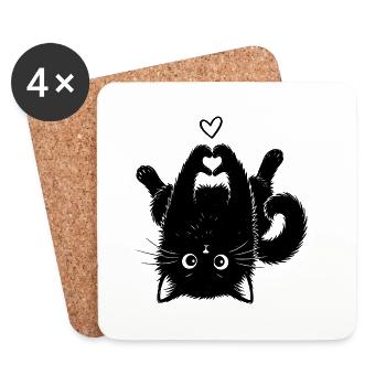 Süße schwarze Katze - Untersetzer (4er-Set) - Weiß - Vorne