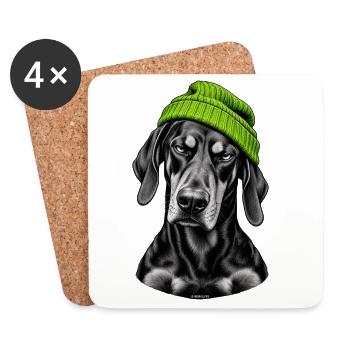 Grüner Beanie Hund Portrait - Untersetzer (4er-Set) - Weiß - Vorne