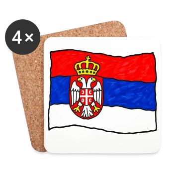Serbische Flagge als Kinderzeichnung - Untersetzer (4er-Set) - Weiß - Vorne