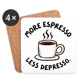 Mehr Espresso weniger Depresso – Kaffee Humor - Untersetzer (4er-Set) - Weiß - Vorne