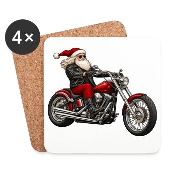 Weihnachtsbiker Santa auf Motorrad - Untersetzer (4er-Set) - Weiß - Vorne