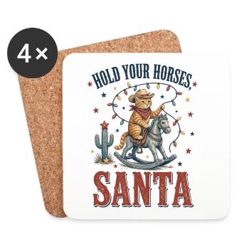 Hold Your Horses, Santa – Cowboy Katze Weihnachten - Untersetzer (4er-Set) - Weiß - Vorne
