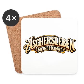 Aschersleben – Meine Heimat Retro Schriftzug - Untersetzer (4er-Set) - Weiß - Vorne