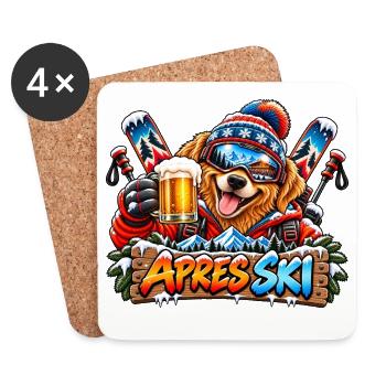 Retriever beim Après-Ski – Winterparty mit Ski - Untersetzer (4er-Set) - Weiß - Vorne