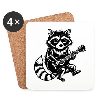 Waschbär spielt Gitarre - Untersetzer (4er-Set) - Weiß - Vorne