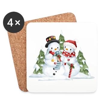 Schneemann-Duo-Geschenkszene - Untersetzer (4er-Set) - Weiß - Vorne