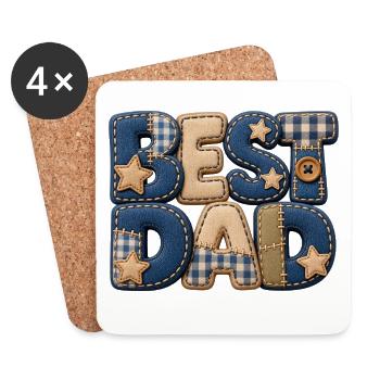 Best Dad – Papa Geschenk im 3D Patchwork Jeans - Untersetzer (4er-Set) - Weiß - Vorne