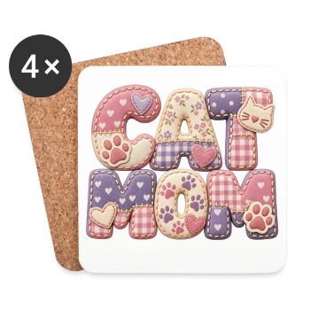 Cat Mom – Katzenmama Geschenk süßen 3D Patchwork - Untersetzer (4er-Set) - Weiß - Vorne