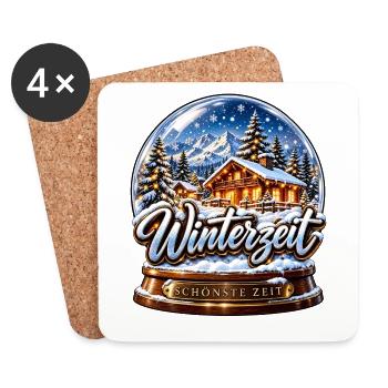 Winterzeit Schneekugel - Untersetzer (4er-Set) - Weiß - Vorne