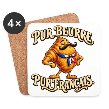 Reine Butter, reines französisches lustiges Schnurrbart-Croissant - Untersetzer (4er-Set) - Weiß - Vorne