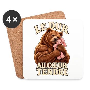 Der harte Kerl, weichherzig – Teddybär und Hase - Untersetzer (4er-Set) - Weiß - Vorne