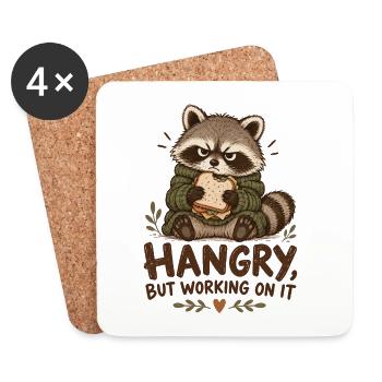 Hangry Waschbär mit Sandwich - Untersetzer (4er-Set) - Weiß - Vorne