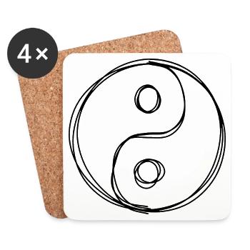Yin und Yang handgezeichnet - Untersetzer (4er-Set) - Weiß - Vorne