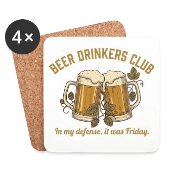 BEER DRINKERS CLUB Bier Spruch Witzig - Untersetzer (4er-Set) - Weiß - Vorne