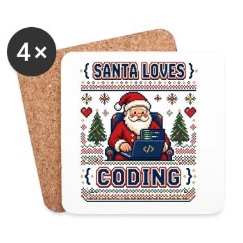 Santa Loves Coding – Pixel Ugly Sweater Look - Untersetzer (4er-Set) - Weiß - Vorne
