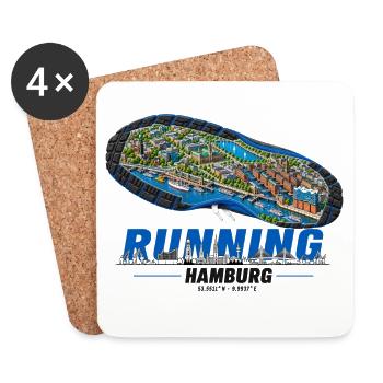 Running Hamburg Laufschuh Stadtkarte - hell - Untersetzer (4er-Set) - Weiß - Vorne