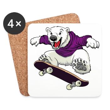 Skater Eisbär Skateboard - Untersetzer (4er-Set) - Weiß - Vorne
