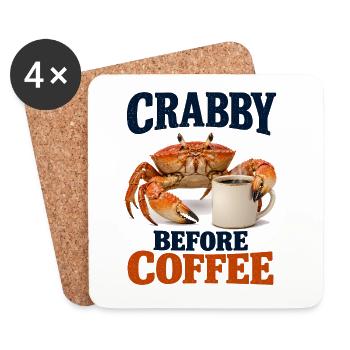 Crabby Before Coffee Krabbe Und Morgenkaffee - Untersetzer (4er-Set) - Weiß - Vorne