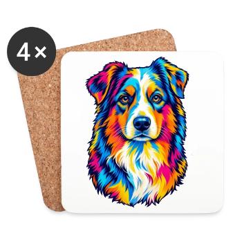 Bunter Australian Shepherd – Pop-Art-Aussie-Hund - Untersetzer (4er-Set) - Weiß - Vorne