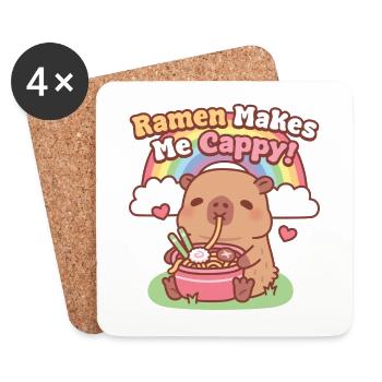 Süßes Kapybara, das Nudeln isst, Ramen macht mich nervös - Untersetzer (4er-Set) - Weiß - Vorne
