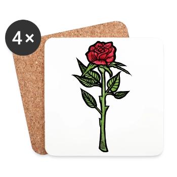 Karmesinrote Rose auf schwarzem Hintergrund - Untersetzer (4er-Set) - Weiß - Vorne