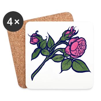 Rosa Rose mit neonblauer Kontur - Untersetzer (4er-Set) - Weiß - Vorne