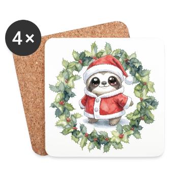 Weihnachts-Faultier im Santa-Outfit - Untersetzer (4er-Set) - Weiß - Vorne